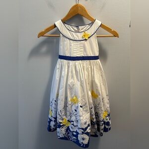 Savannah A-Line White Dress 7 Blue Yellow Floral Embroidered Butterfly Appliqués
